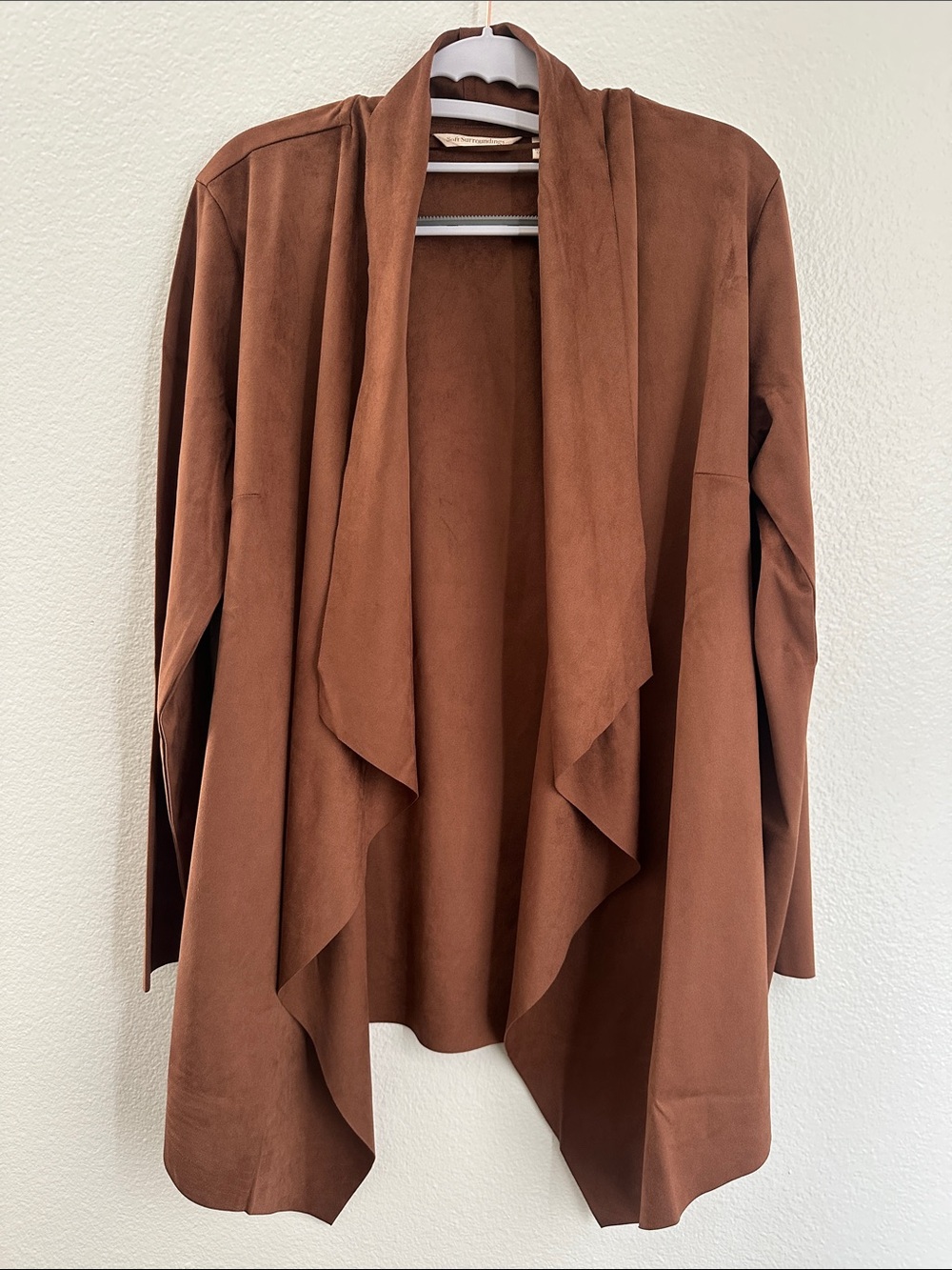 Soft Surroundings Shape Drape Faux Suede Jacket Cardigan Rust Brown SZ Medium